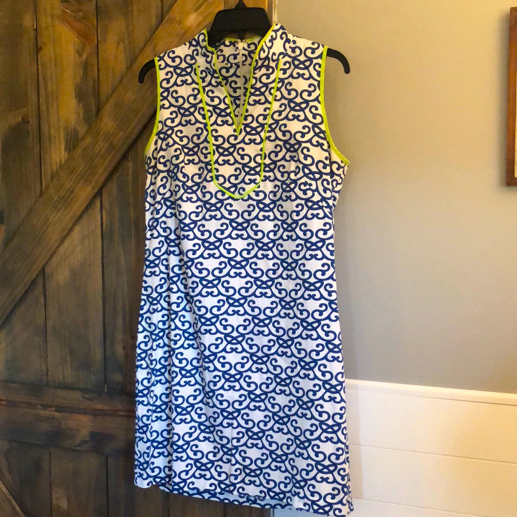 Vince Camuto Batik Blue Sleeveless Dress In Size 8